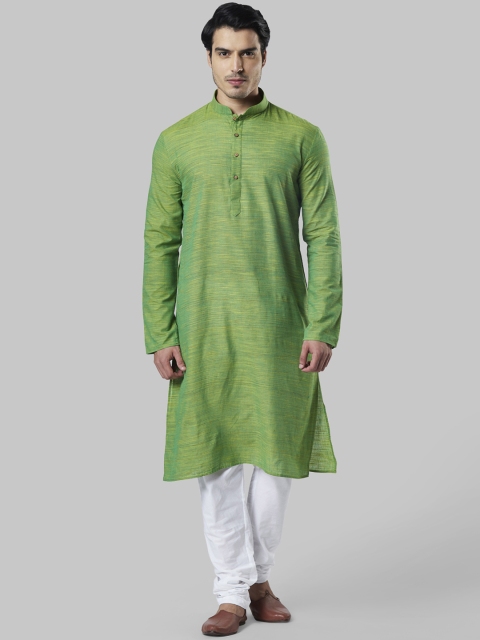 

Ethnix by Raymond Men Green & White Solid Kurta with Churidar