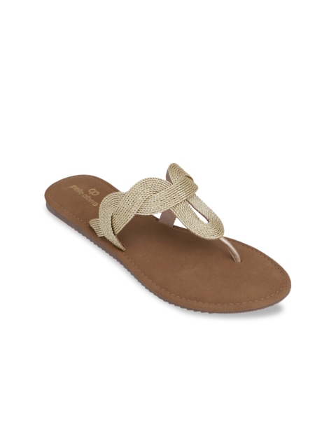 

pelle albero Women Gold-Toned Solid T-Strap Flats