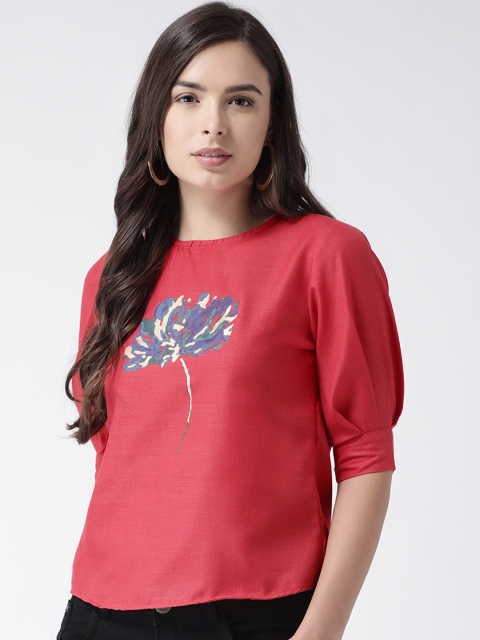 

pinwheel Women Coral Pink Printed Pure Cotton Top