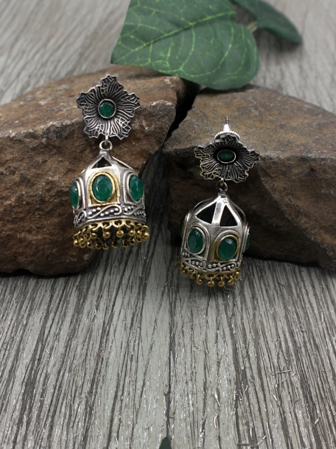 

Sia Art Jewellery Silver-Plated Green Dome Shaped Jhumkas