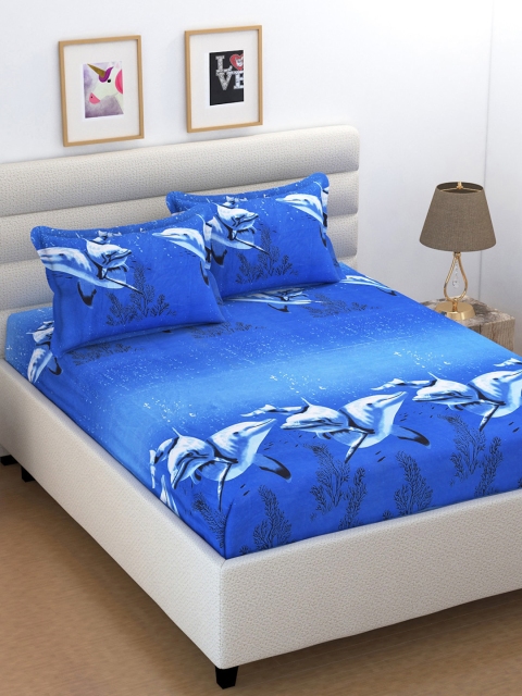 

XtroMac Blue Abstract 104 TC Polycotton 1 Queen Bedsheet with 2 Pillow Covers