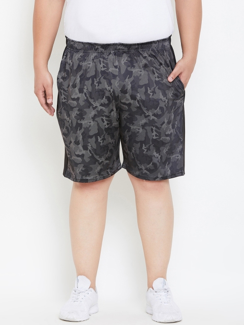 

bigbanana Plus Size Men Grey Printed Regular Fit Sports Shorts