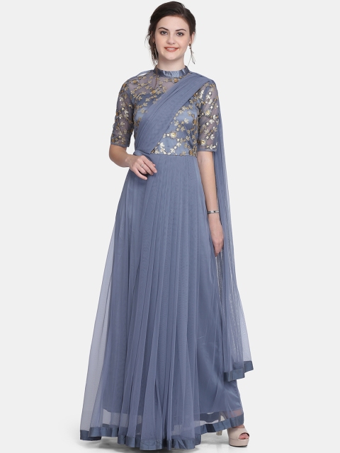 

Eavan Women Grey & Gold-Coloured Printed Maxi Dress