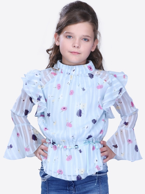 

CUTECUMBER Girls Blue Printed Cinched Waist Top