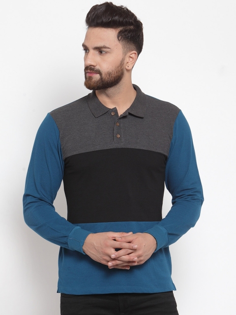 

Kalt Men Grey Colourblocked Polo Collar T-shirt