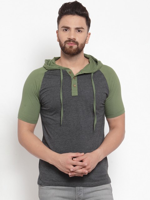 

Kalt Men Grey Melange Solid Hood T-shirt