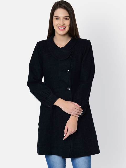 

Owncraft Women Black Checked Regular-Fit Longline Overcoat