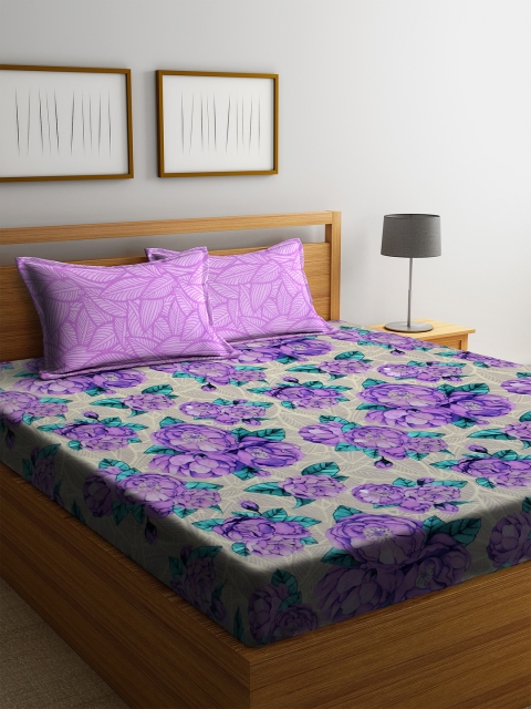 

BOMBAY DYEING Purple & Green Abstract 120 TC Cotton 1 Queen Bedsheet with 2 Pillow Covers