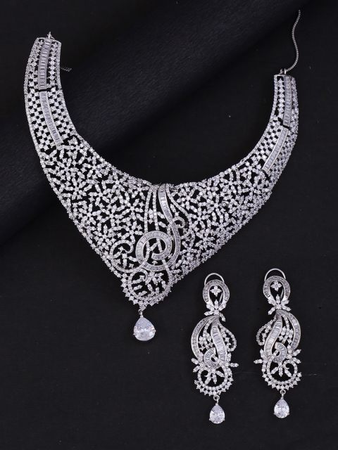

Voylla Women Silver-Toned & Cubic-Zirconia Studded Handcrafted Jewellery Set