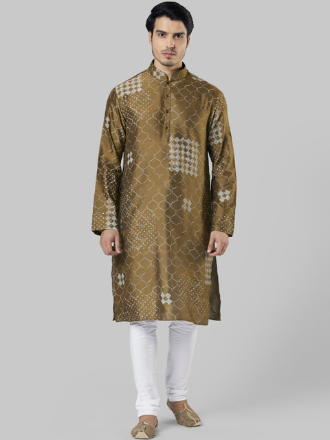 

Ethnix by Raymond Men Khaki & White Printed Kurta with Churidar