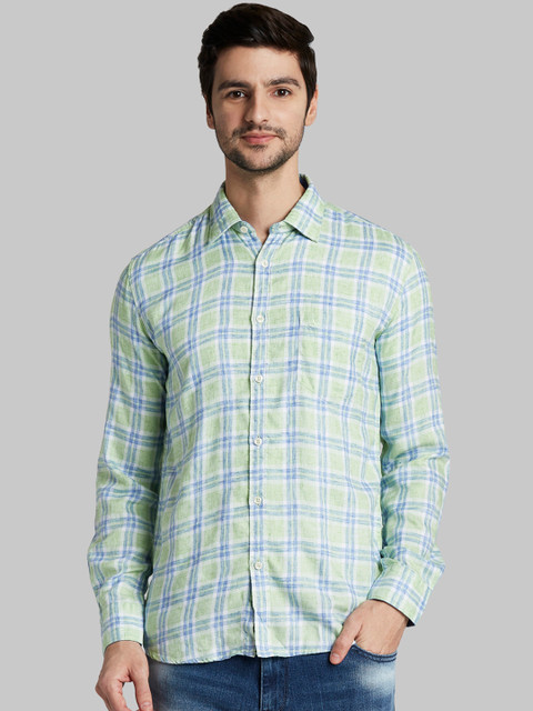 

Parx Men Green & Blue Slim Fit Checked Casual Shirt