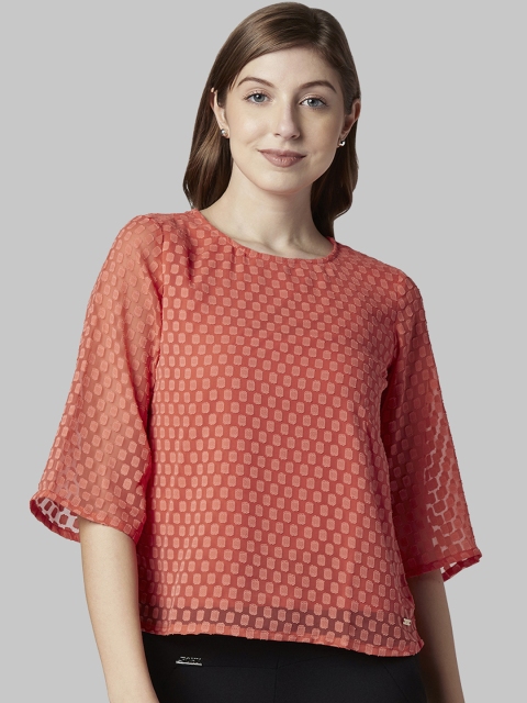 

Park Avenue Women Orange Self Design A-Line Top