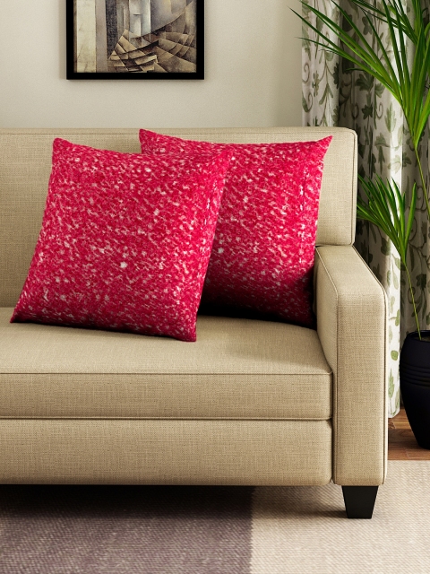 NEUDIS Set of 2 Red Self Design Square Cushion Covers