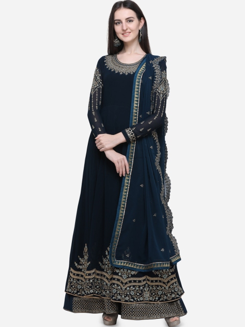 

Stylee LIFESTYLE Navy Blue Satin Semi-Stitched Dress Material