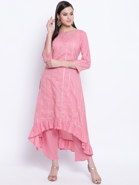 

FABNEST Women Pink Striped Kurta with Trousers