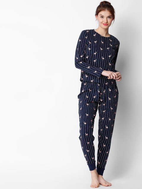 

I like me Women Navy Blue Striped Night Suit