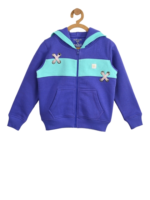 

Stupid Cupid Girls Blue Colourblocked Hooded Sweatshirt