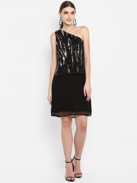 

TRENDY DIVVA Women Black Mermaid Sequinned Fit and Flare Dress