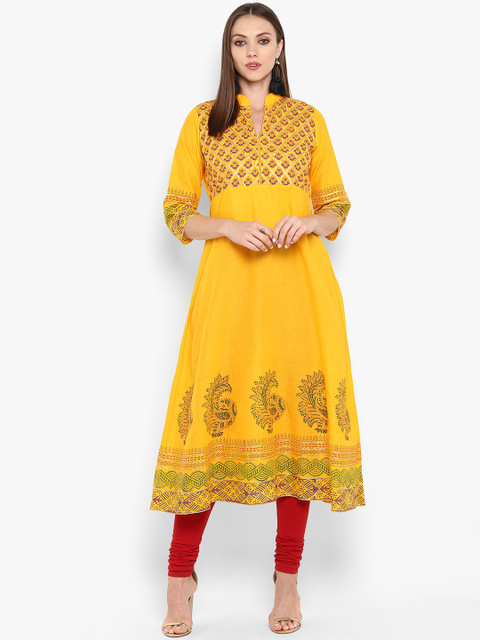

ZOEYAMS Women Yellow Printed Anarkali Kurta