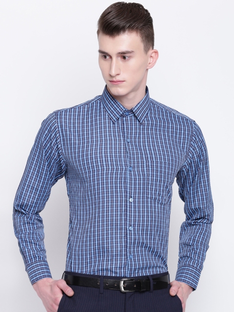 

English Navy Men Blue Slim Fit Checked Formal Shirt