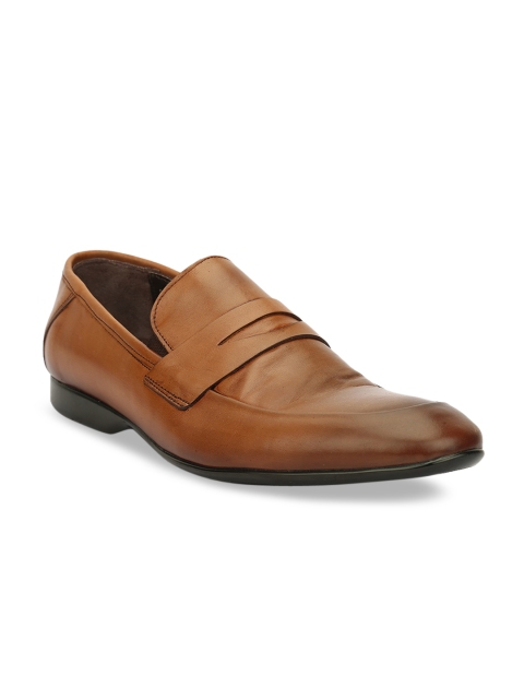

JOE SHU Men Tan Brown Leather Solid Slip-Ons