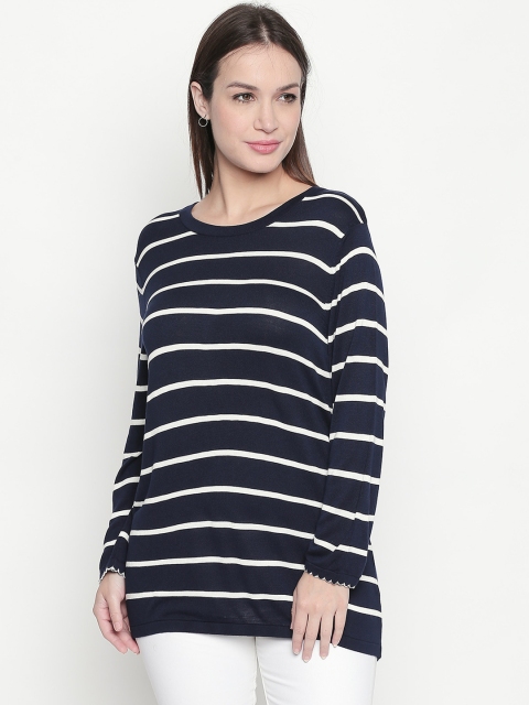 

Annabelle by Pantaloons Women Navy Blue & Off-White Striped Sweatshirt