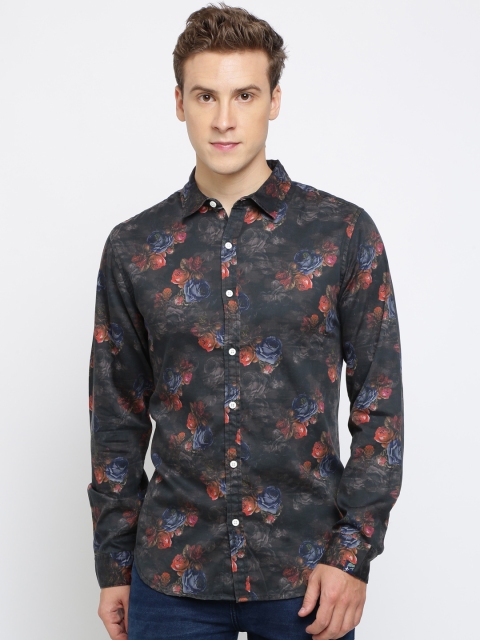 

Breakbounce Men Black & Blue Regular Fit Printed Casual Shirt