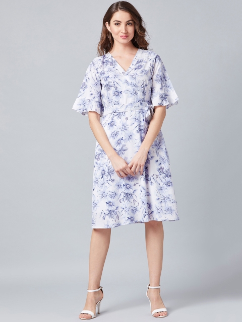 

Athena Women Floral Print Blue Wrap Dress