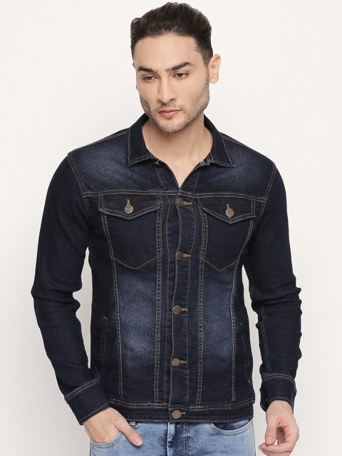 

High Star Men Navy Blue Solid Denim Jacket