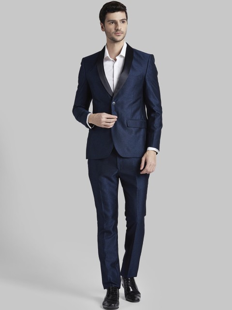 

Parx Men Blue Tuxedo Solid Formal Suit