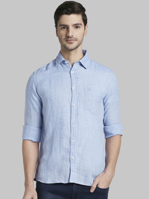 

Parx Men Blue Slim Fit Checked Linen Casual Shirt