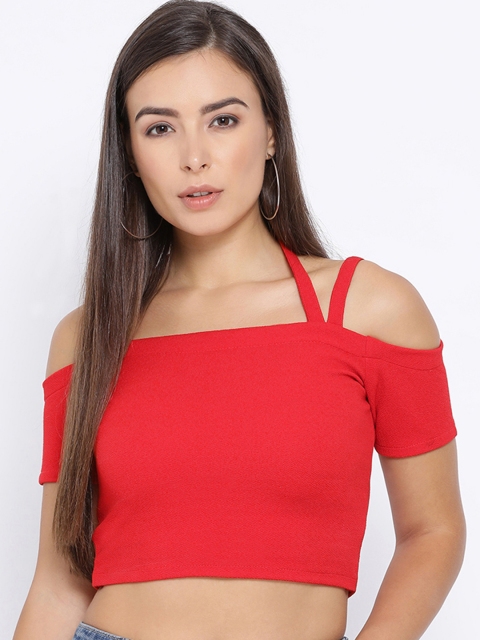 

Meee Women Red Solid Crop Top