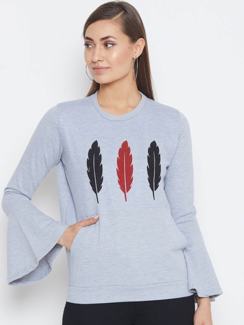 

PURYS Women Grey & Red Printed Sweatshirt