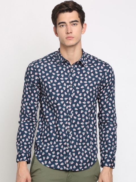

Breakbounce Men Navy Blue Slim Fit Printed Casual Shirt