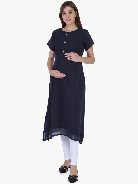 

MomToBe Women Navy Blue Solid Maternity A-Line Kurta
