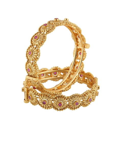 

Adwitiya Collection Set Of 2 Gold-Plated & Pink Embellished Bangles