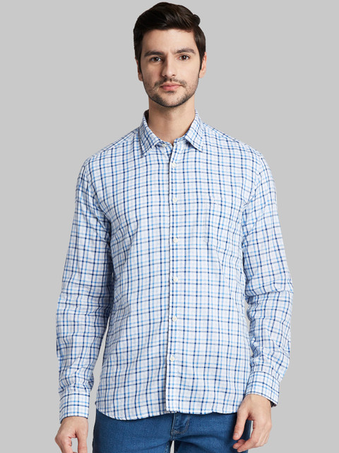 

Parx Men Blue & White Slim Fit Checked Casual Shirt