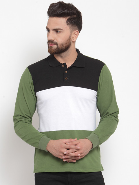 

Kalt Men Green Colourblocked Polo Collar T-shirt