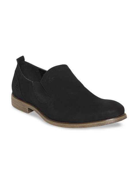 

Arrow Men Black Solid Leather Slip-On Shoes