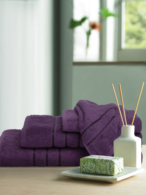 

BOMBAY DYEING Purple Set of 4 350 GSM Solid Towels