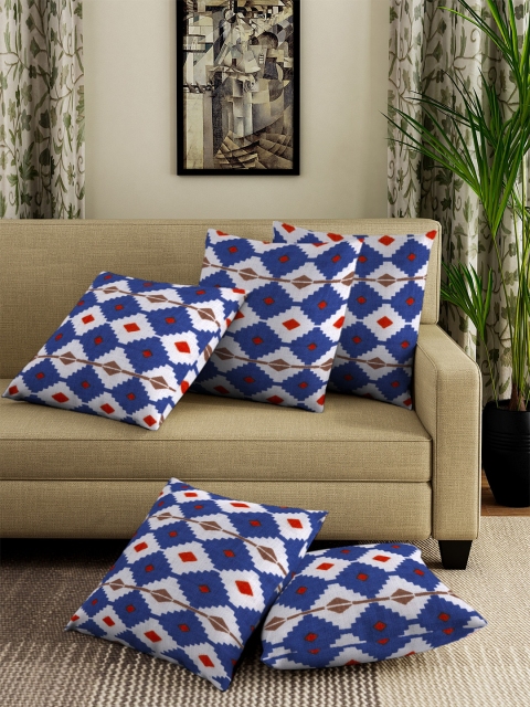 

NEUDIS Blue & White Set of 5 Geometric Square Cushion Covers