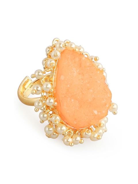 

Rubans Gold Plated Handcrafted Pearl Embellished Textured Finger Ring