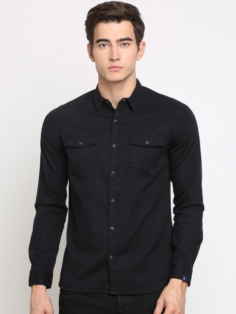 

Breakbounce Men Black Slim Fit Solid Casual Shirt