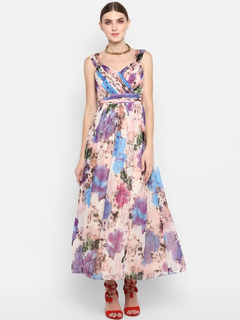 

TRENDY DIVVA Women Pink & Purple Floral Printed Fit and Flare Dress