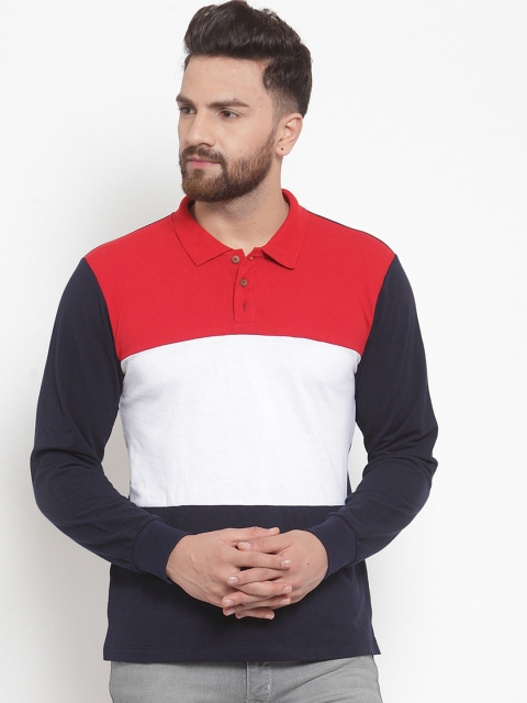 

Kalt Men Navy Blue Colourblocked Polo Collar T-shirt