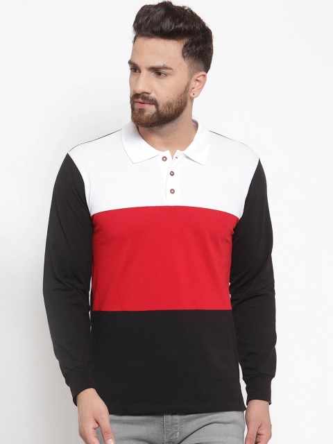 

Kalt Men Black Colourblocked Polo Collar T-shirt