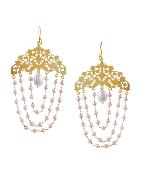 

Silvermerc Designs Gold-Plated & Off-White Contemporary Drop Earrings