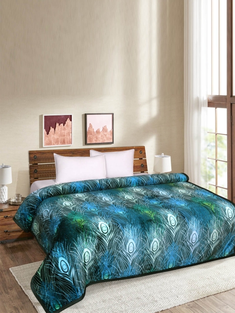 

Signature Blue & Green Ethnic Motifs Printed Mild Winter 380 GSM Double Bed Blanket