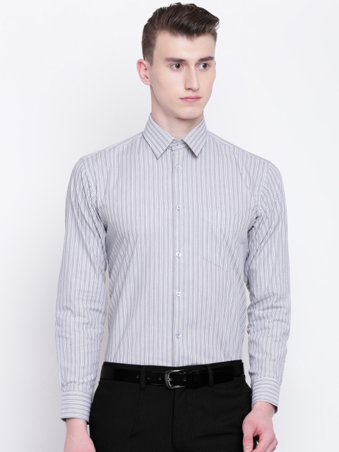 

Hancock Men Grey & White Regular Fit Striped Formal Shirt