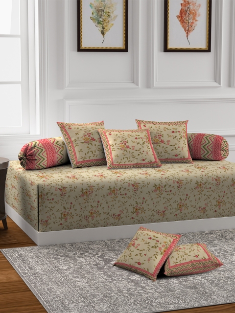 

Rajasthan Decor Set of 8 Beige & Orange Printed Diwan